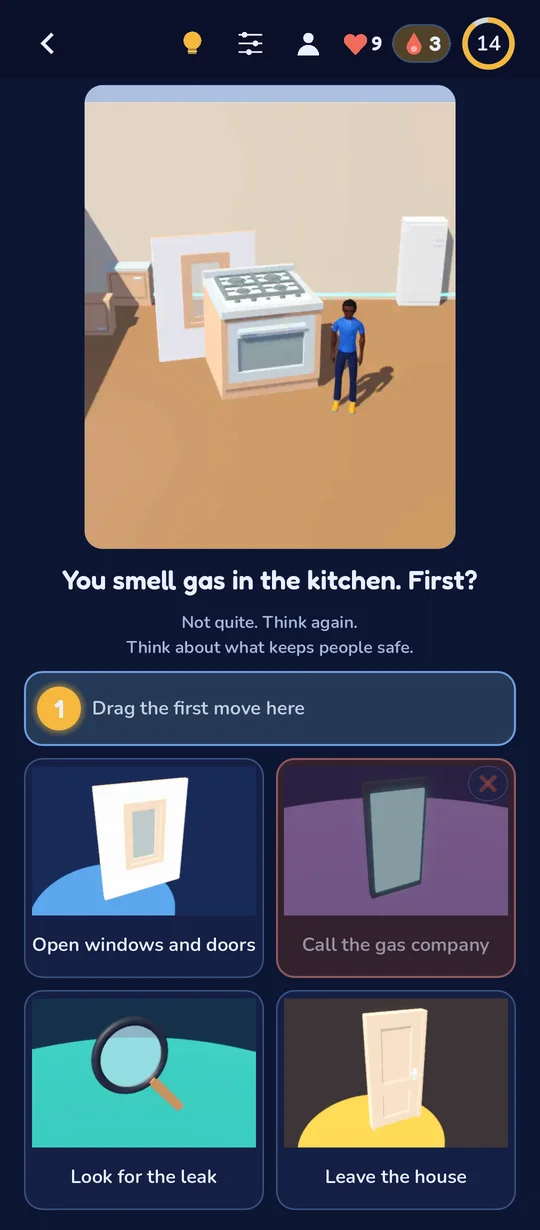 After a wrong pick: Not quite. Think again, with a hint about safety
